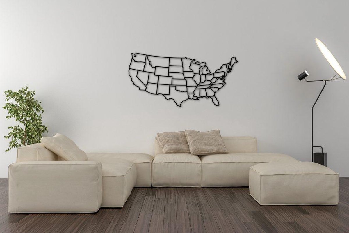 Houten Landkaart Verenigde Staten van Amerika - USA | Zwart Hout - Volledig Duurzaam - Landkaart - 100 x 50 CM - Wanddecoratie - Design -   - Land Kaart - Stad - Wijk